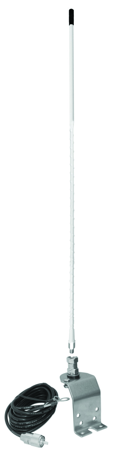 ACCESSORIES UNLIMITED - FENDER OR GROOVE MOUNT 3 FOOT WHITE FLEXIBLE ANTENNA KIT WITH 18 FEET OF COAX CABLE WITH PL259