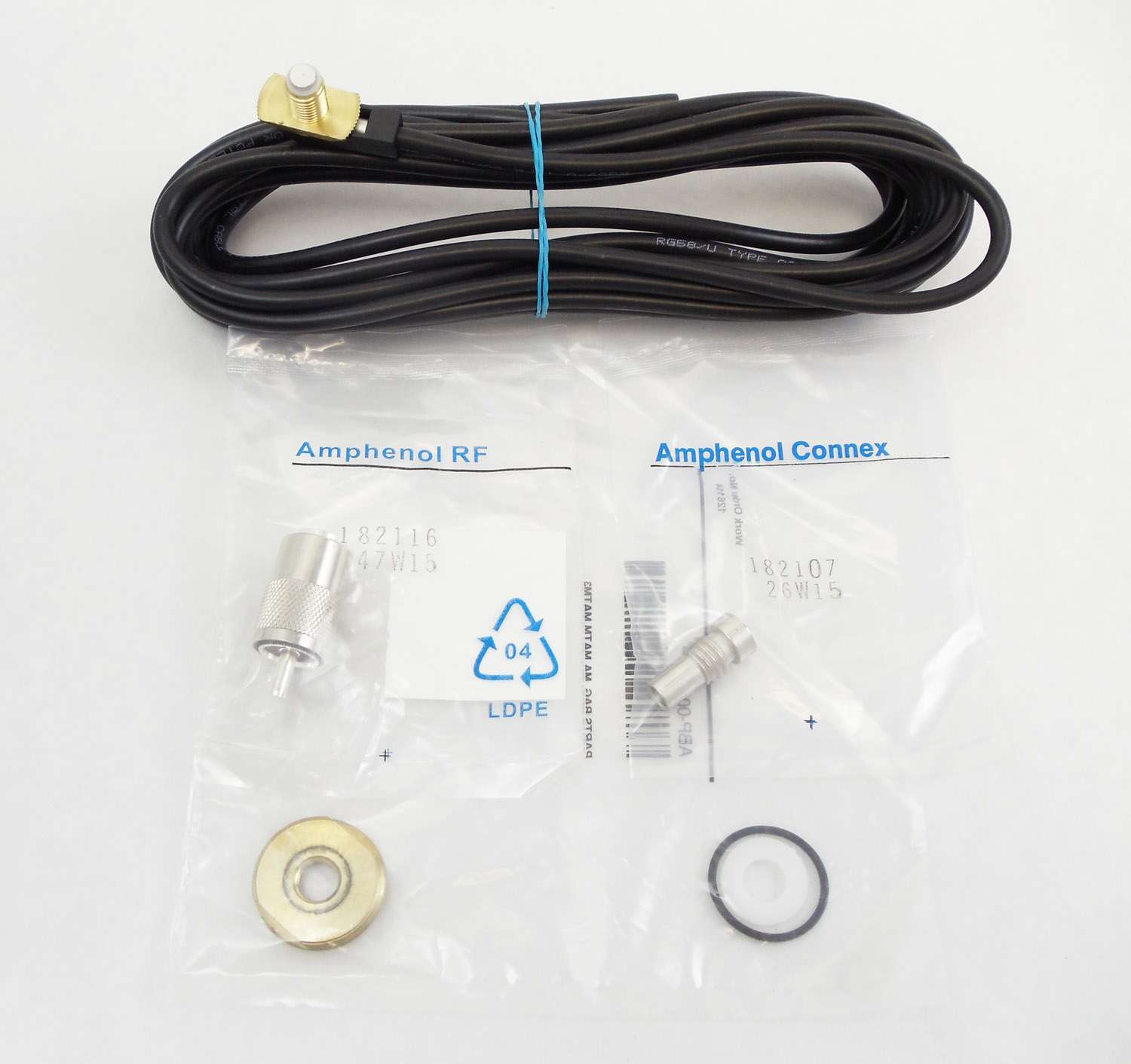MAXRAD - 3/4 OR 3/8" HOLE MOUNT ASSEMBLY WITH 17' RG58U COAX CABLE & SOLDER ON PL259 CONNECTOR FOR UP TO 3/16" THICK MOUNTING SURFACES