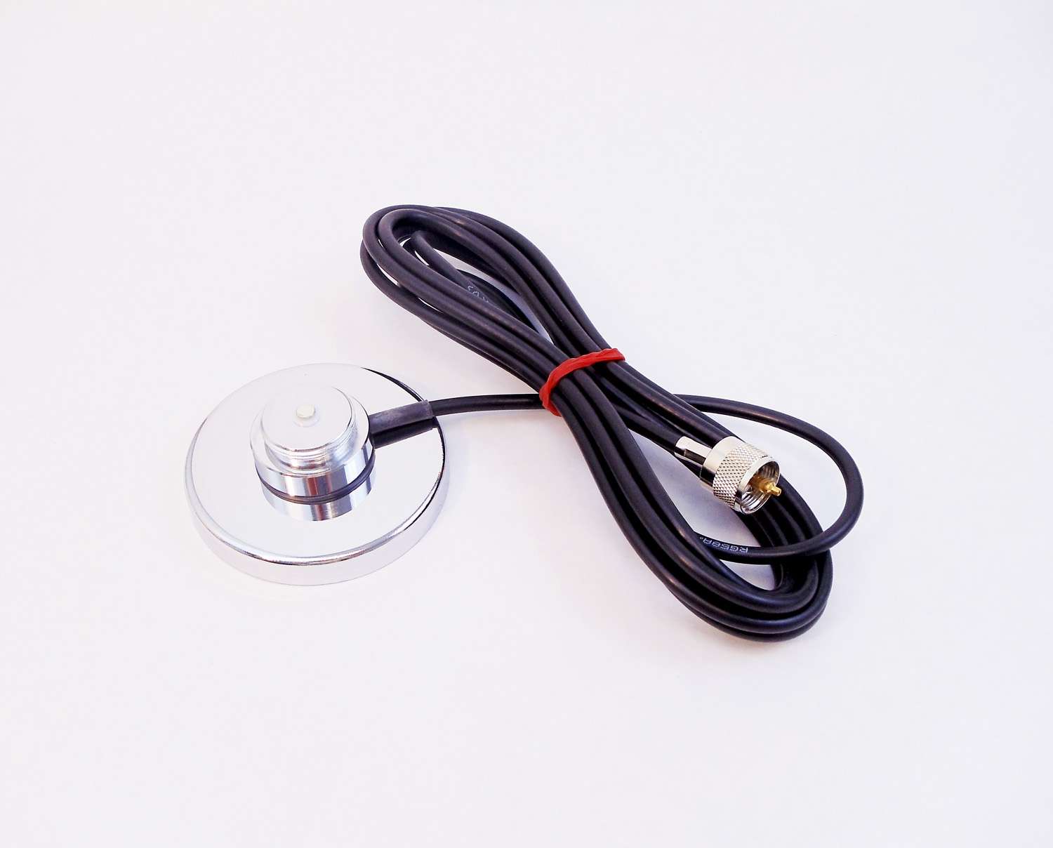MAXRAD - 3-1/4" CHROME MAGNET MOUNT WITH 12' RG58AU COAX CABLE & INSTALLED PL259 CONNECTOR FOR 3/4' BASE LOAD ANTENNAS