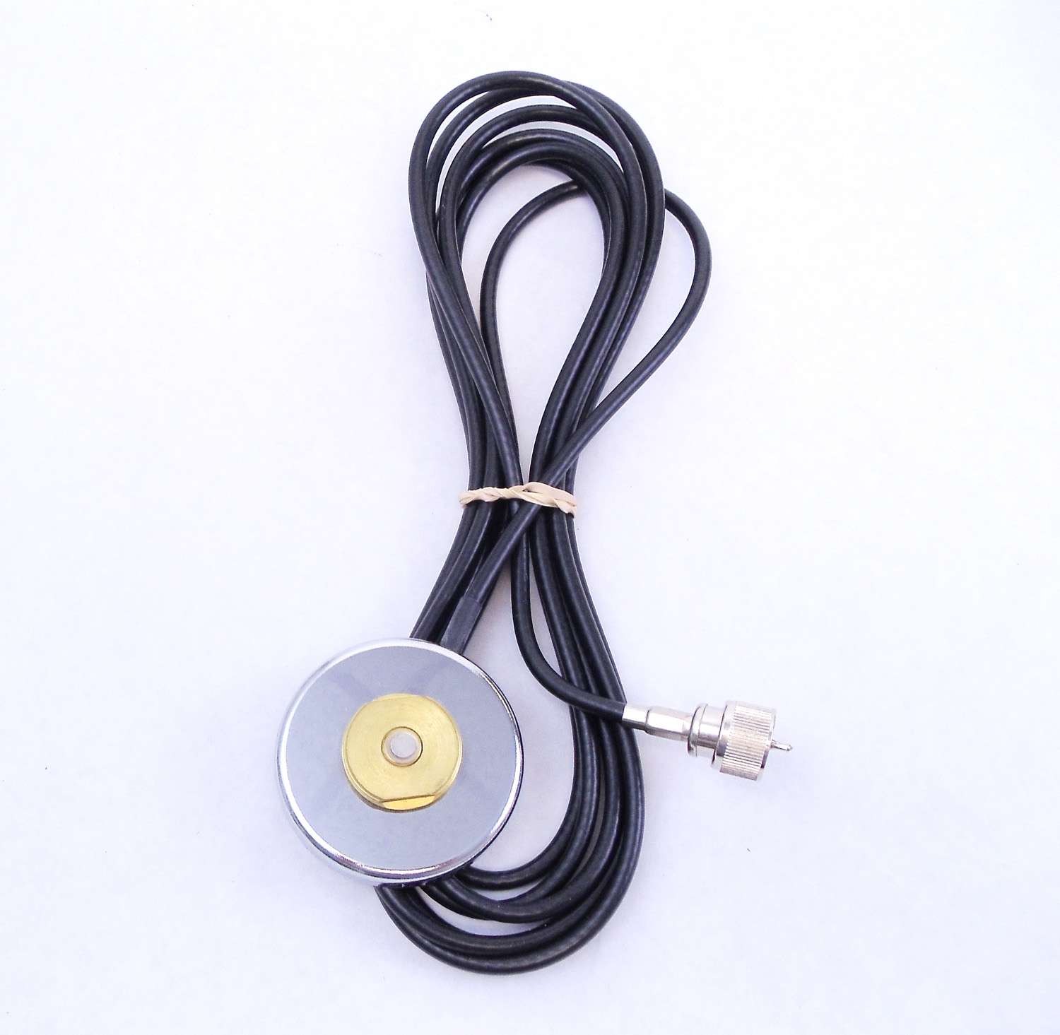 MAXRAD - 2-5/16" CHROME LOW PROFILE NMO MINI MAGNET MOUNT WITH 12' RG58A/U COAX CABLE & INSTALLED CRIMP ON PL259 CONNECTOR