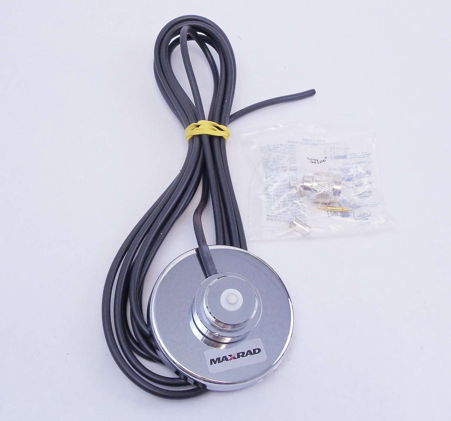 MAXRAD - 3-1/4" CHROME NMO MAGNET MOUNT WITH 12' RG58U COAX CABLE & LOOSE CRIMP ON N CONNECTOR