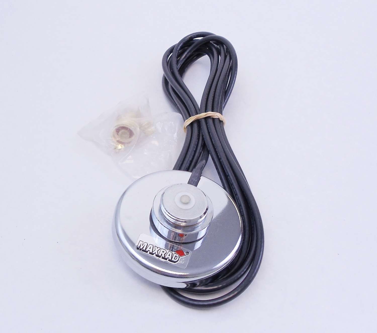 MAXRAD - 3-1/4" CHROME NMO MAGNET MOUNT WITH 12' RG58U COAX CABLE & LOOSE SOLDER ON N CONNECTOR