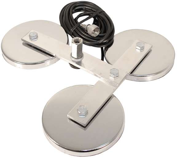HEAVY DUTY 5" TRIPLE MAGNET MOUNT WITH STUD, 15' RG58  AND ATTACHED PL259 CONNECTOR