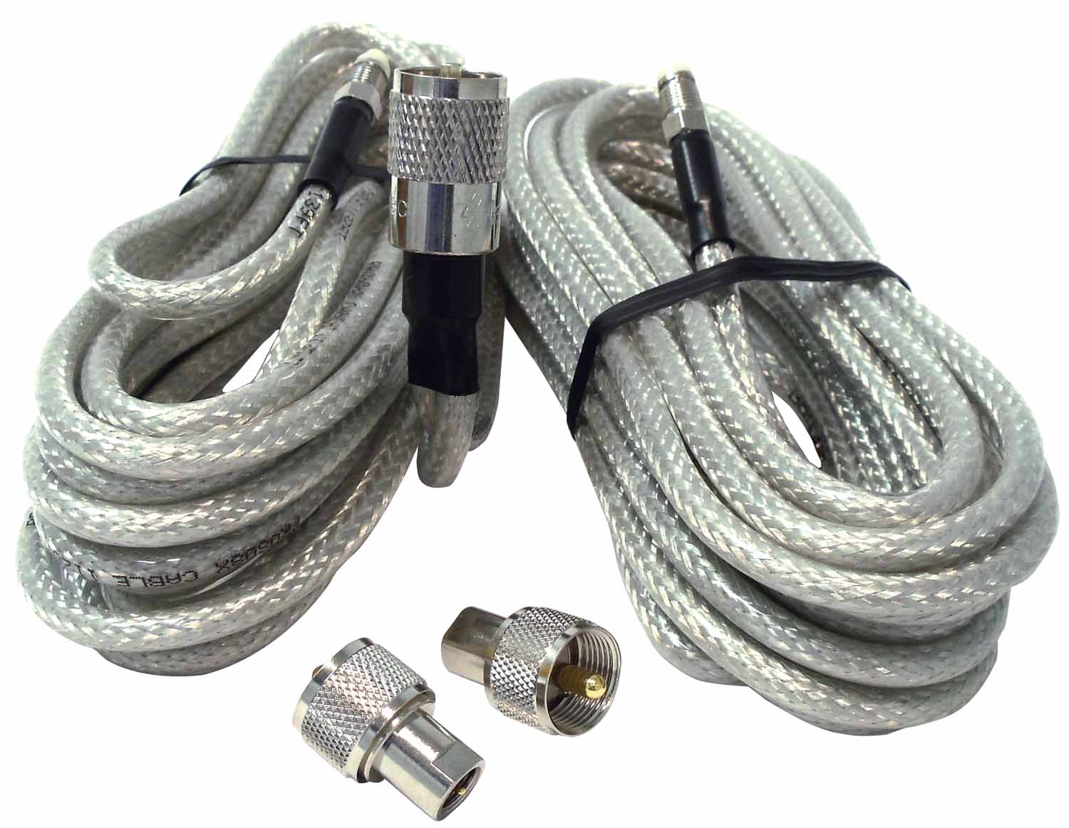 PROCOMM - 18'  RG8X DUAL LEAD CO-PHASE COAX CABLE WITH CLEAR JACKET & QUICK-ON PL259 NIP CONNECTORS