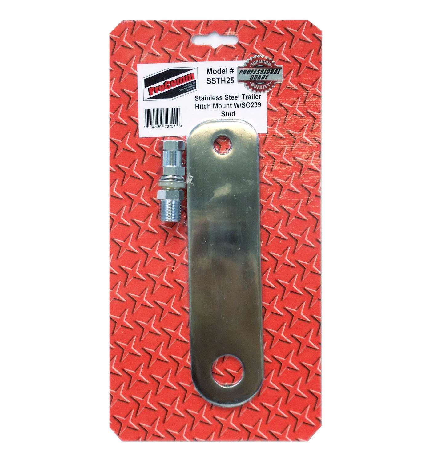 PROCOMM - 8" LONG STAINLESS STEEL FLAT TRAILER HITCH MOUNT WITH SO239 STUD