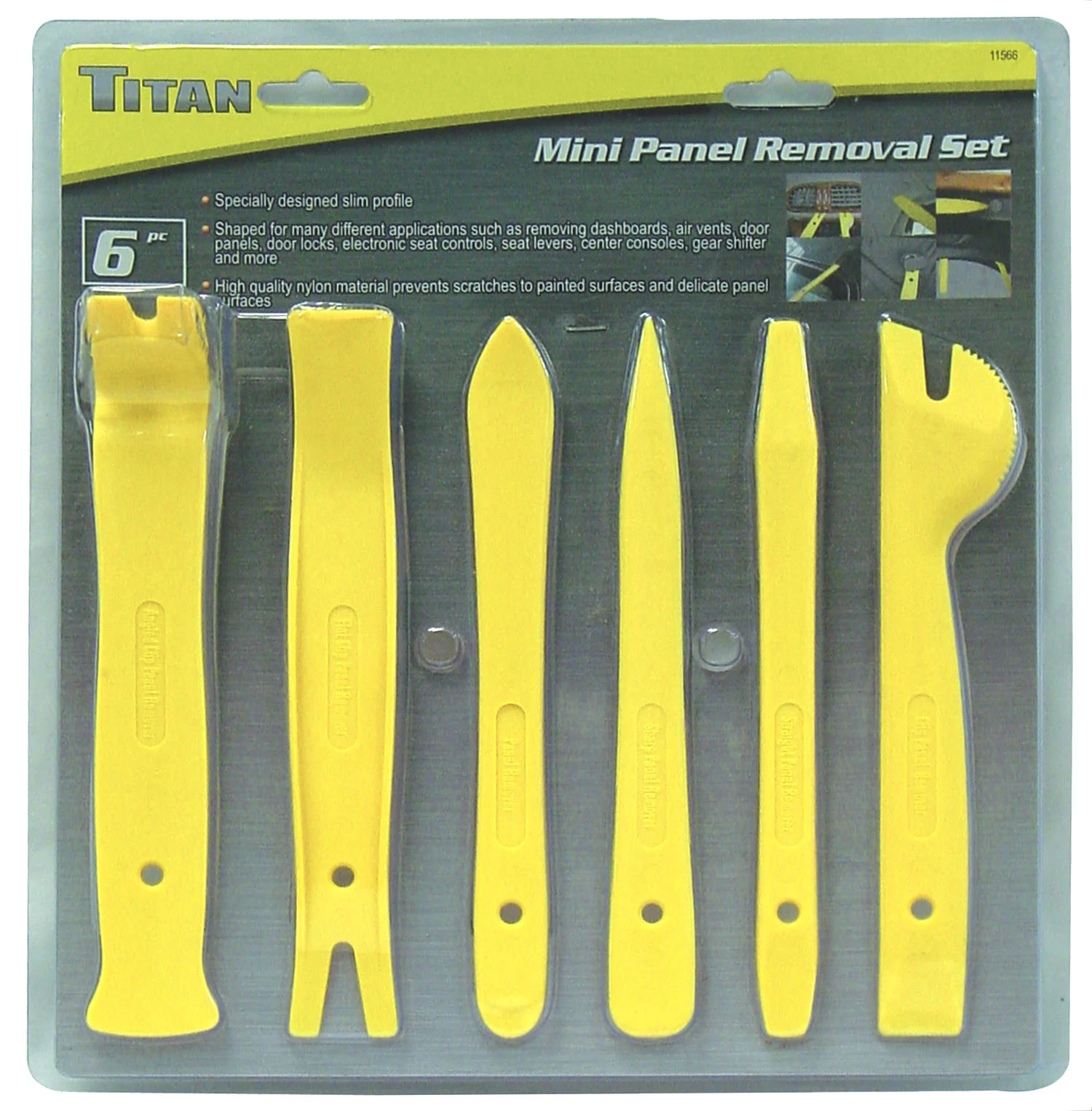TITAN - 6 PIECE NYLON SLIM LINE REMOVAL KIT FOR VEHICLE DOOR PANELS, AIR VENTS, DASHBOARDS AND OTHER COMPONETS
