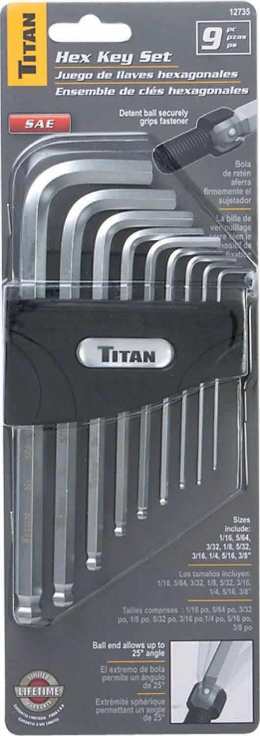 9 PC SAE DETENT BALL HEX KEY SET 1/16 UP TO 3/8