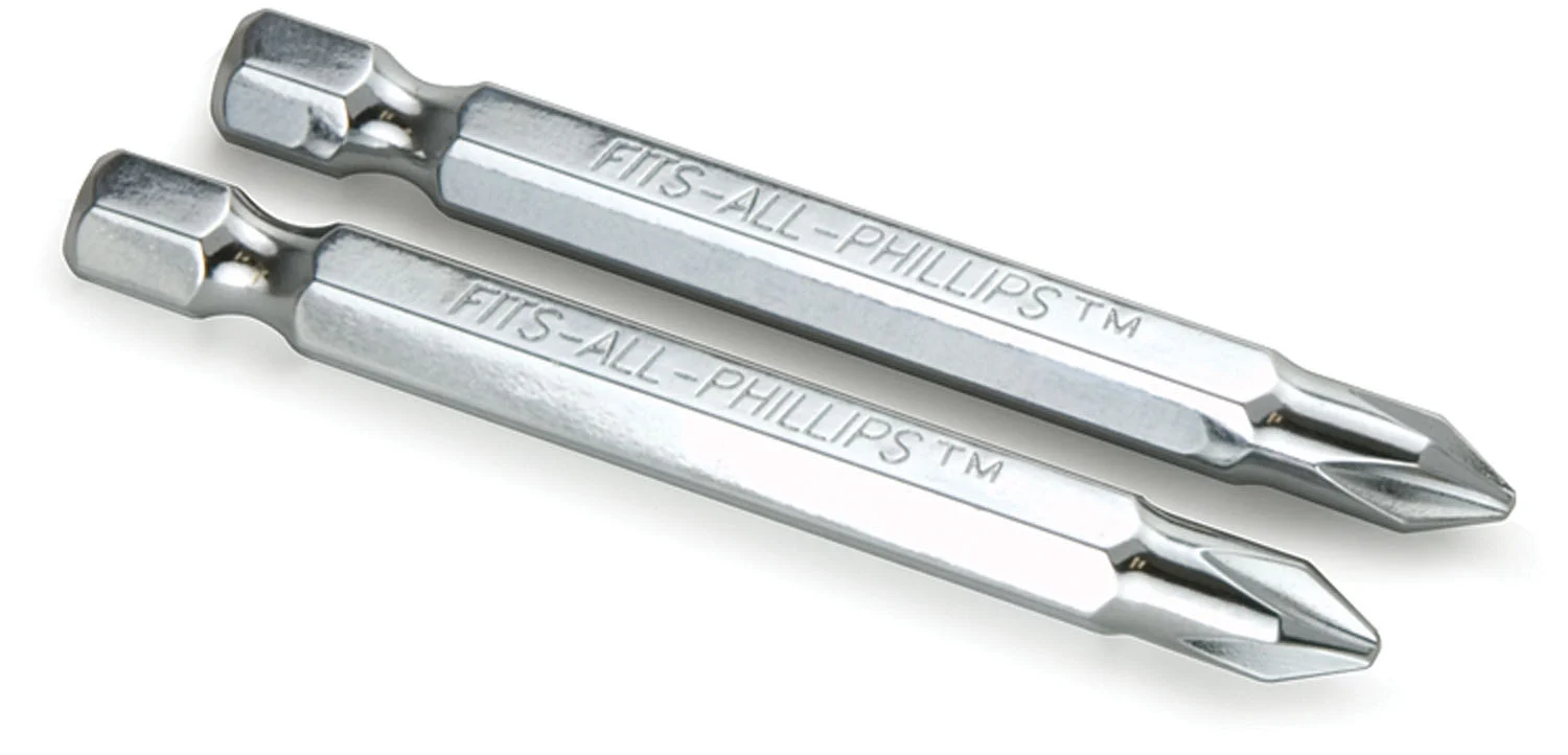 TITAN -2 PIECE 2-1/2" CHROME PLATED S2 STEEL ALLOY BIT FITS-ALL-PHILLIPS BIT SET FITS #0, #1, #2, #3 AND LARGER