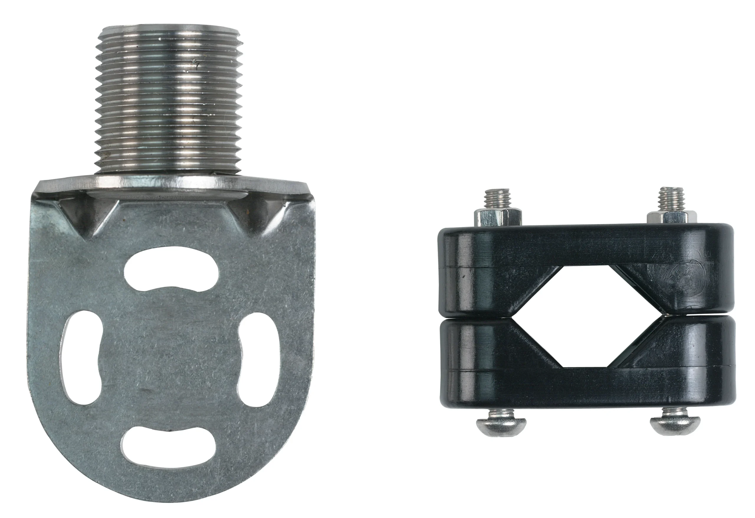 SHAKESPEARE - STAINLESS STEEL ECONOMY RAIL MOUNT WITH NYLON ADAPTERS FOR 7/8", 1" & 1-1/4" SQUARE OR ROUND RAILS, 1"-14 MALE THREADS
