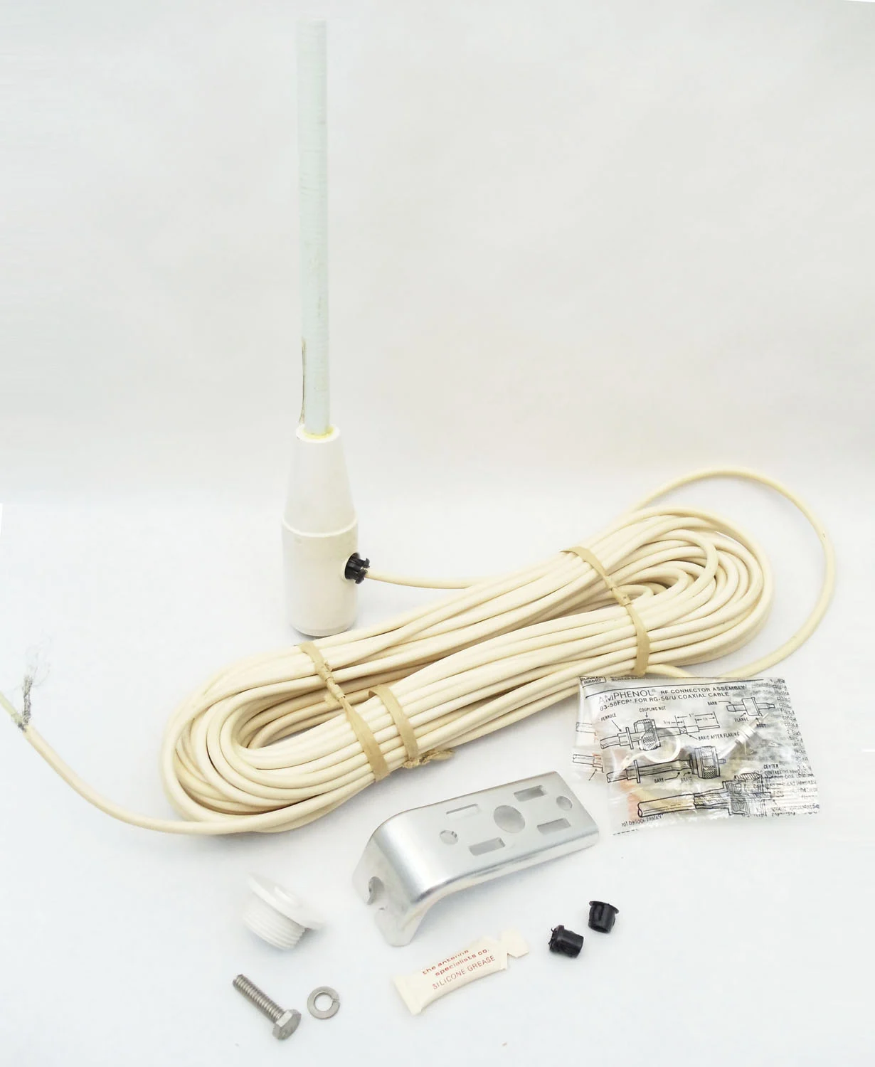 ANTENNA SPECIALISTS - 4' FIBERGLASS CB MARINE ANTENNA WITH  60' COAX CABLE & UHF CONNECTOR