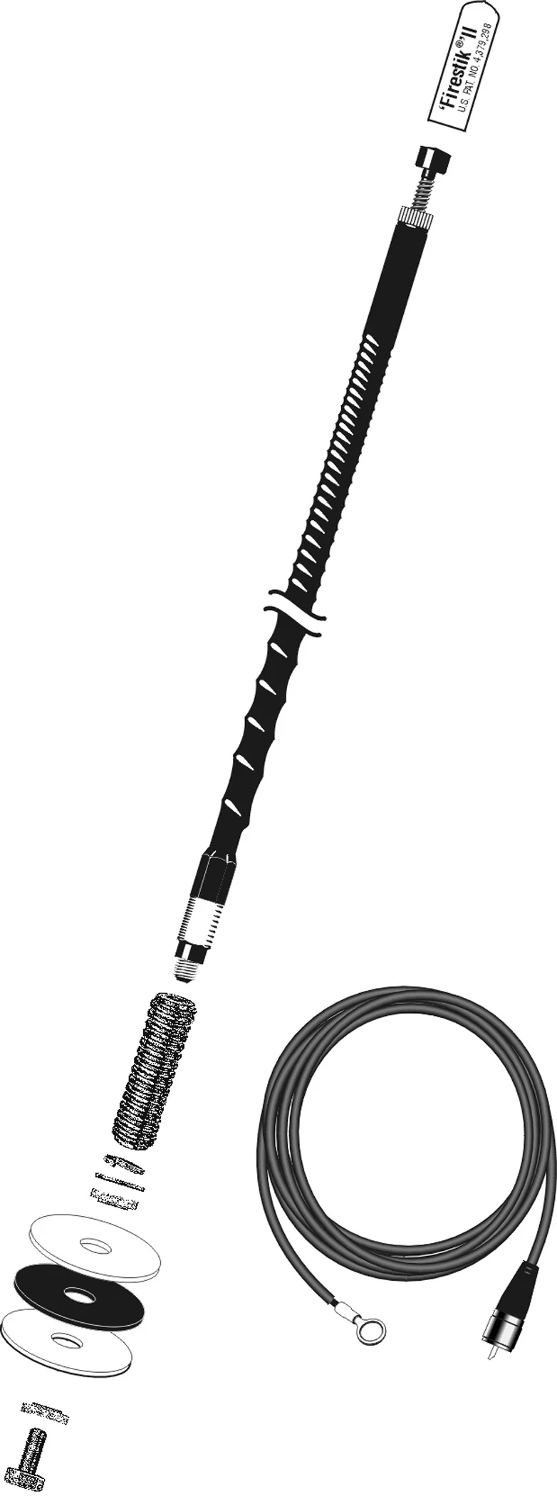 FIRESTIK - FG2DD-B 2 FOOT NO GROUND ROOF MOUNT CB ANTENNA KIT WITH 17' NGP COAX  IN BLACK