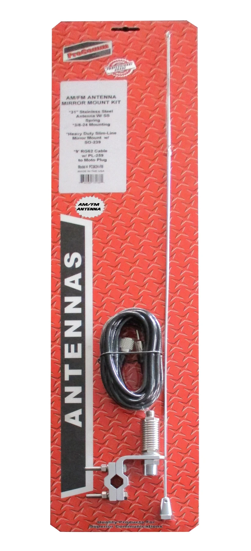 PROCOMM PC362HFM - AM/FM HORIZONTAL MIRROR MOUNT ANTENNA WITH 9' CABLE & SPRING