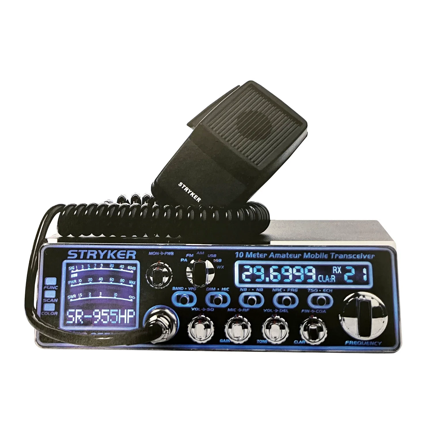STRYKER - SR955HPC+  10 METER AM/FM/SSB 100+ WATTS TRANSCEIVER WITH WEATHER & 8 SELECTABLE FACEPLATE COLORS