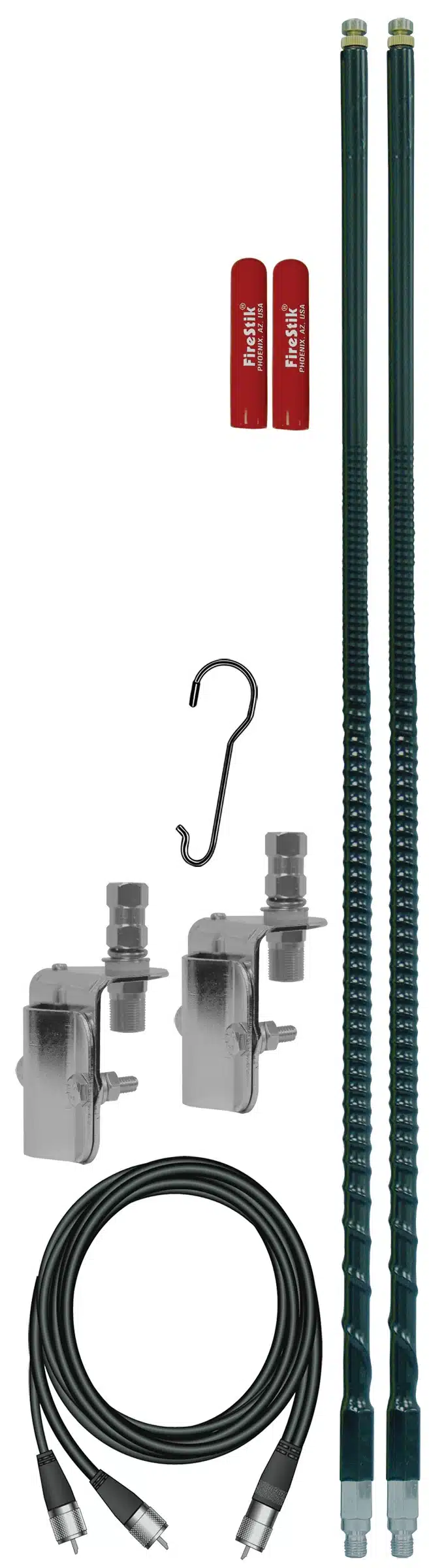 FIRESTIK - FS-DMK 4 FOOT 900 WATT TWIST-TO-TUNE SERIES FIBERGLASS DUAL MIRROR MOUNT CB ANTENNA KIT IN BLACK