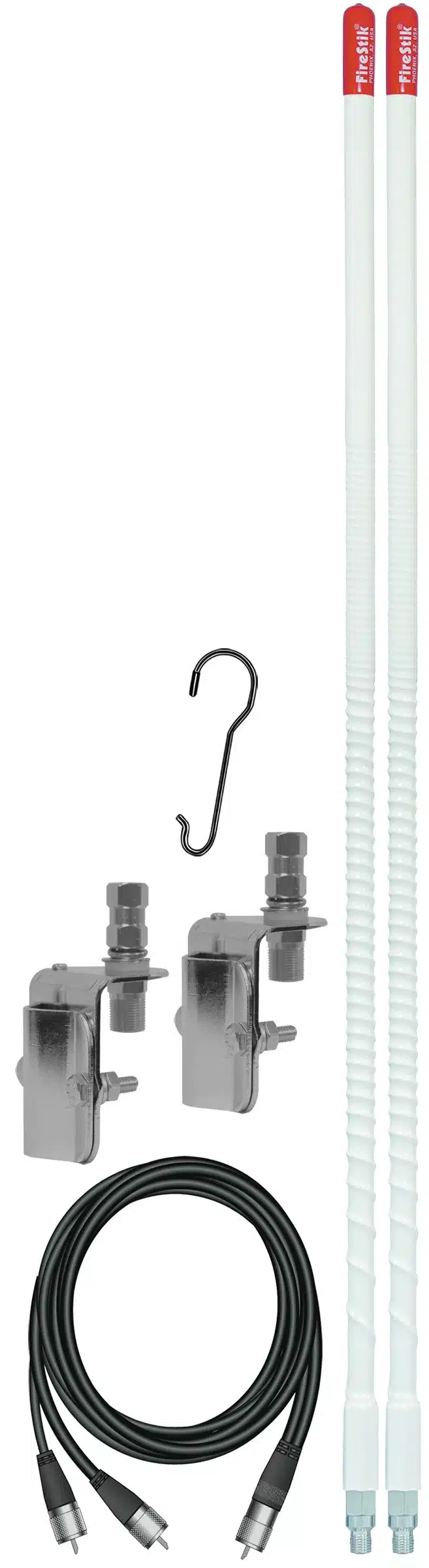 FIRESTIK - KW3-DMK 3 FOOT 300 WATT ORIGINAL SERIES TRIM-TO-TUNE FIBERGLASS DUAL MIRROR MOUNT CB ANTENNA KIT IN WHITE