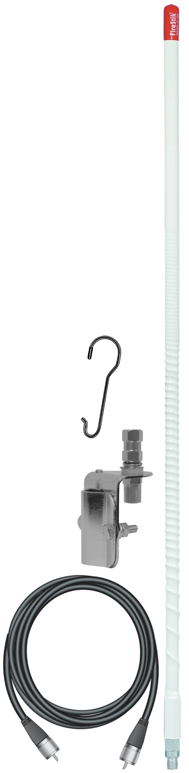 FIRESTIK - KW3-SMK 3 FOOT 300 WATT ORIGINAL SERIES TRIM-TO-TUNE FIBERGLASS SINGLE MIRROR MOUNT CB ANTENNA KIT IN WHITE