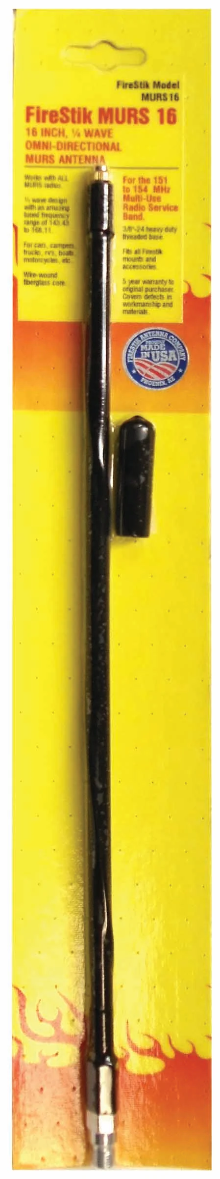 FIRESTIK - MURS16 (143.43 - 168.11 MHZ) MURS BLACK 16" TALL 1/4 WAVE MOBILE ANTENNA WITH 3/8"X24" THREADED BASE