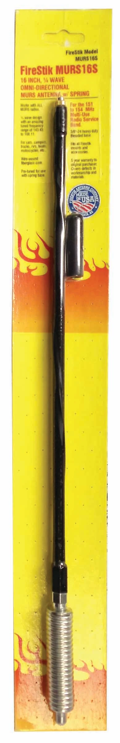 FIRESTIK - MURS16S-B  (143.43 - 168.11 MHZ) MURS BLACK 19" TALL 1/4 WAVE MOBILE ANTENNA WITH SHOCK SPRING, 3/8"X24" THREADED BASE