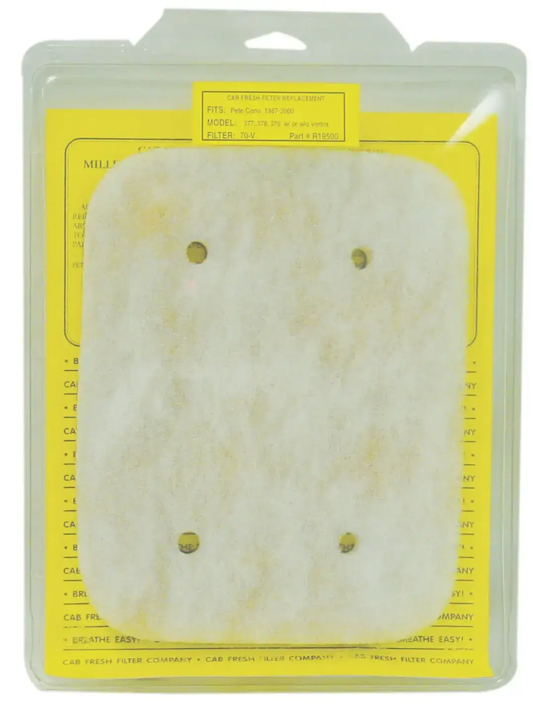 PETERBUILT CONVENTIONAL 1987-2000 CAB FRESH REPLACEMENT FILTER, 377, 378, 379 WITH OR WITHOUT VORTEX