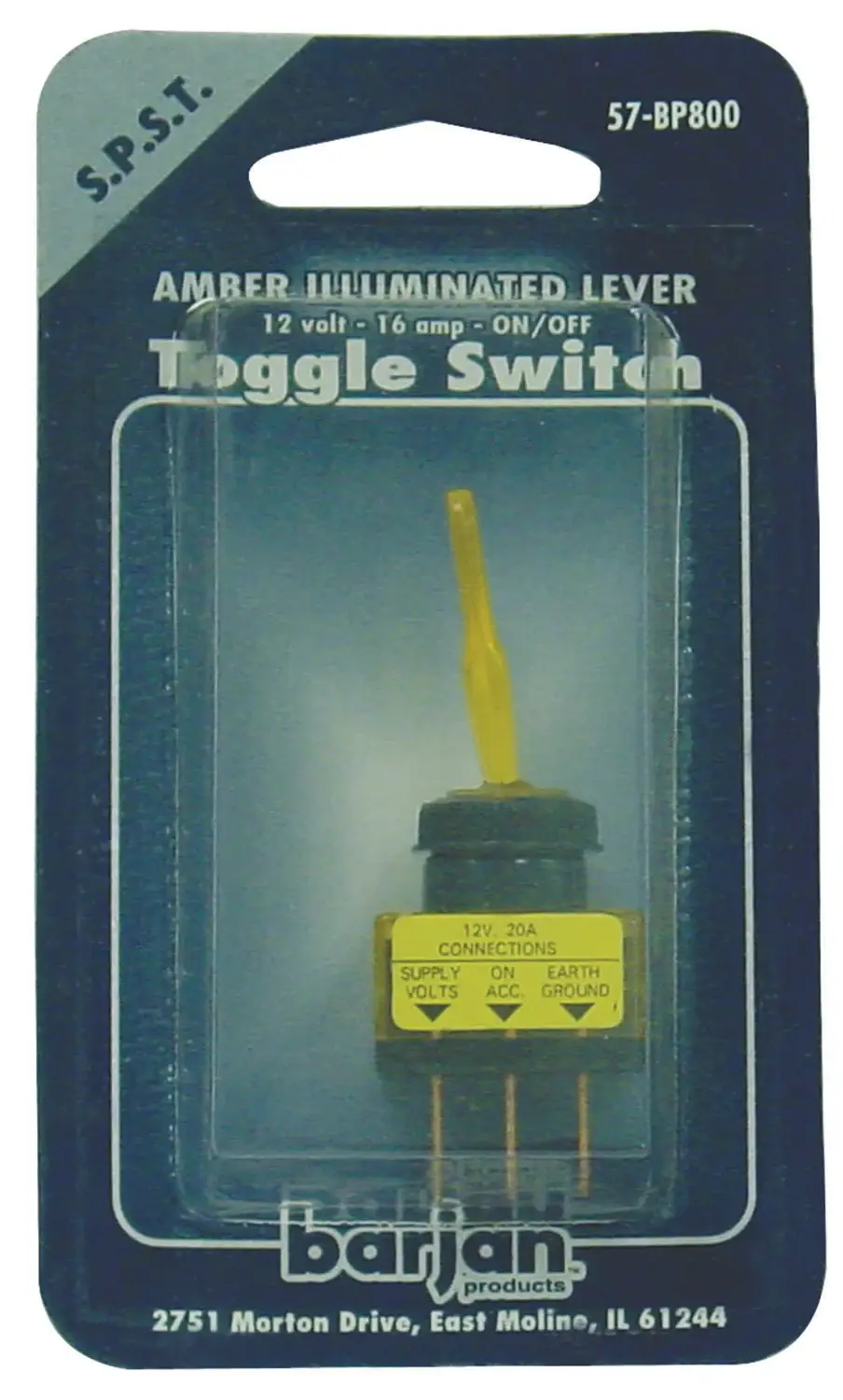 BARJAN - 12 VOLT, 16 AMP AMBER ILLUMINATED LEVER ON/OFF TOGGLE SWITCH