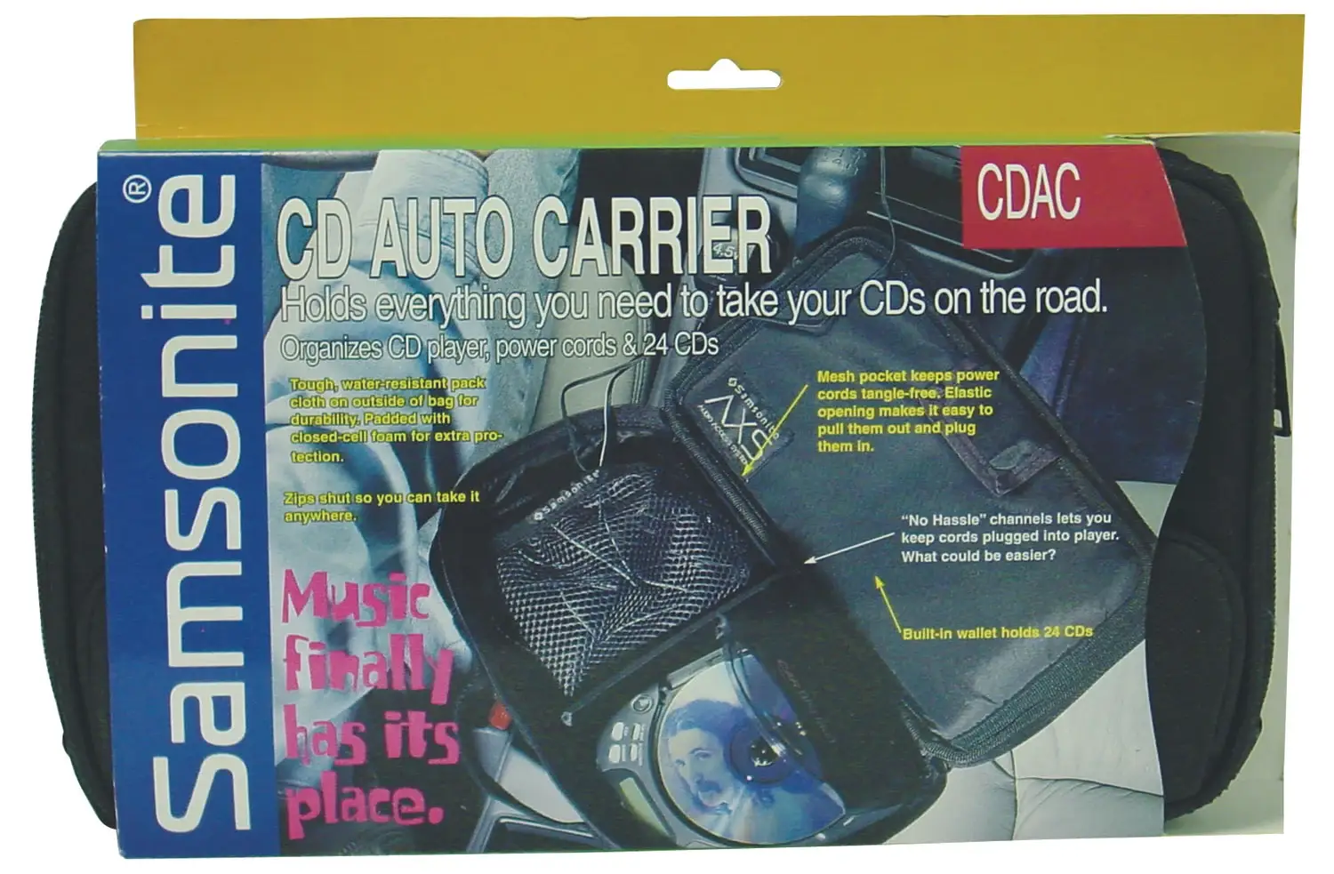SAMSONITE- NYLON CD AUTO CARRIER - SECURLEY HOLDS AND ORGANIZES CD PLAYER, POWER CORDS, ACCESSORIES & STORES 24 CD'S NEATLY
