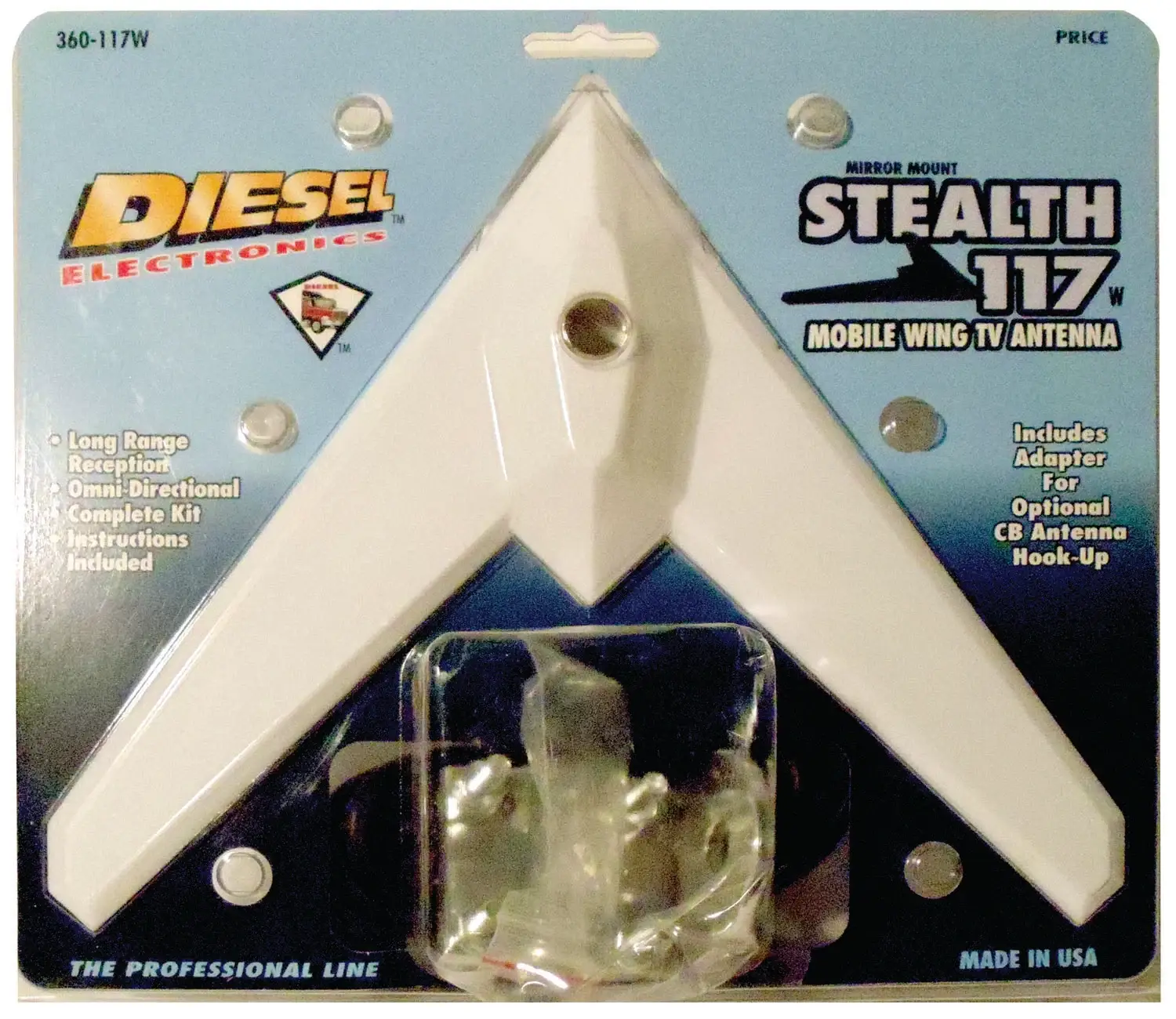 DIESEL - STEALTH 117 MOBILE WING TV ANTENNA WITH HORIZONTAL/VERTICAL MIRROR MOUNT, CB ADAPTER  & TV CABLE IN WHITE
