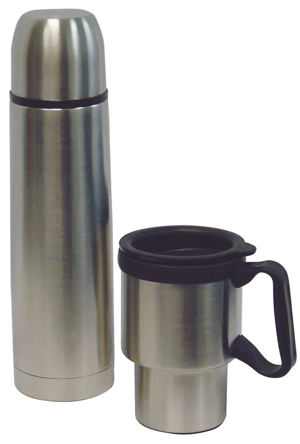 ROAD PRO - STAINLESS STEEL THERMAL 16 OZ  THERMOS & 12 OZ TRAVEL MUG SET, KEEPS BEVERAGES HOT OR COLD