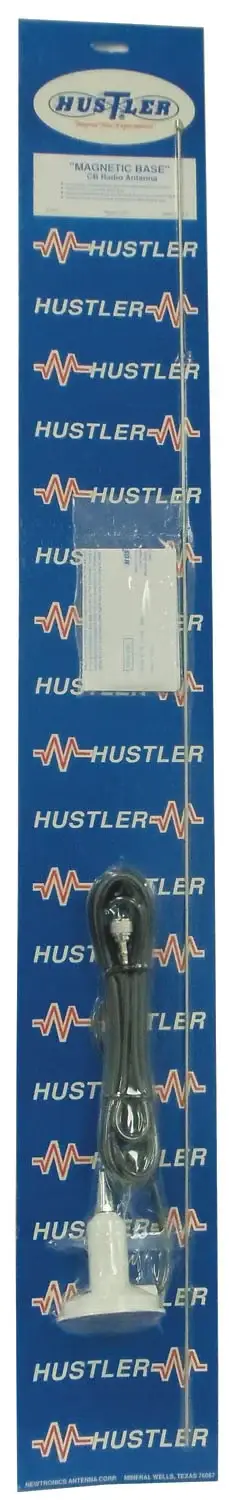 HUSTLER - 43" ECONOMY BASE LOAD MAGNET MOUNT CB ANTENNA KIT  WITH 15 FEET COAX CABLE & PL 259 CONNECTOR- WHITE
